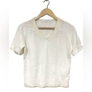 Vintage Unbranded Sweater Top Fitted Cropped Knit Sequin & Beaded detailing S